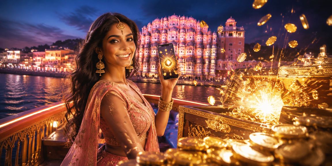 Player using 777q casino app near Jaipur Hawa Mahal